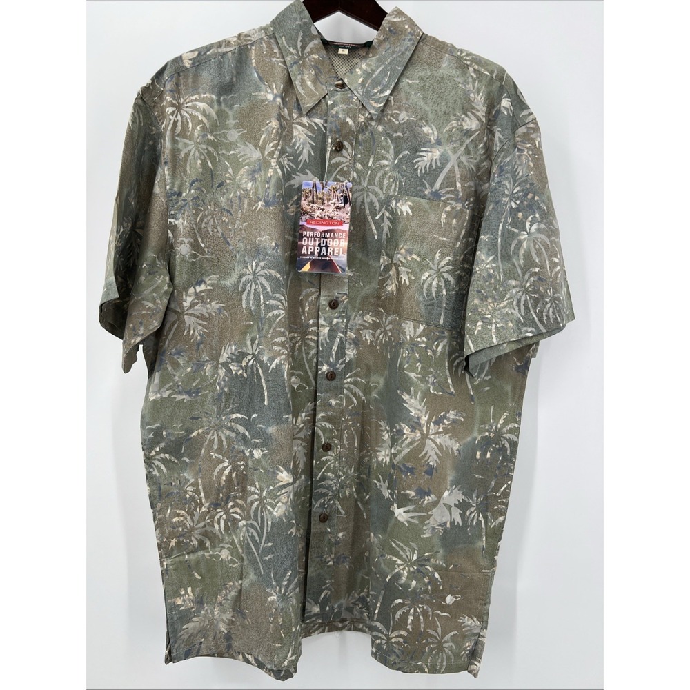 Redington Fishing Shirt Palm Print Vented Outdoor‎ Mens L Button Up Nature NWT